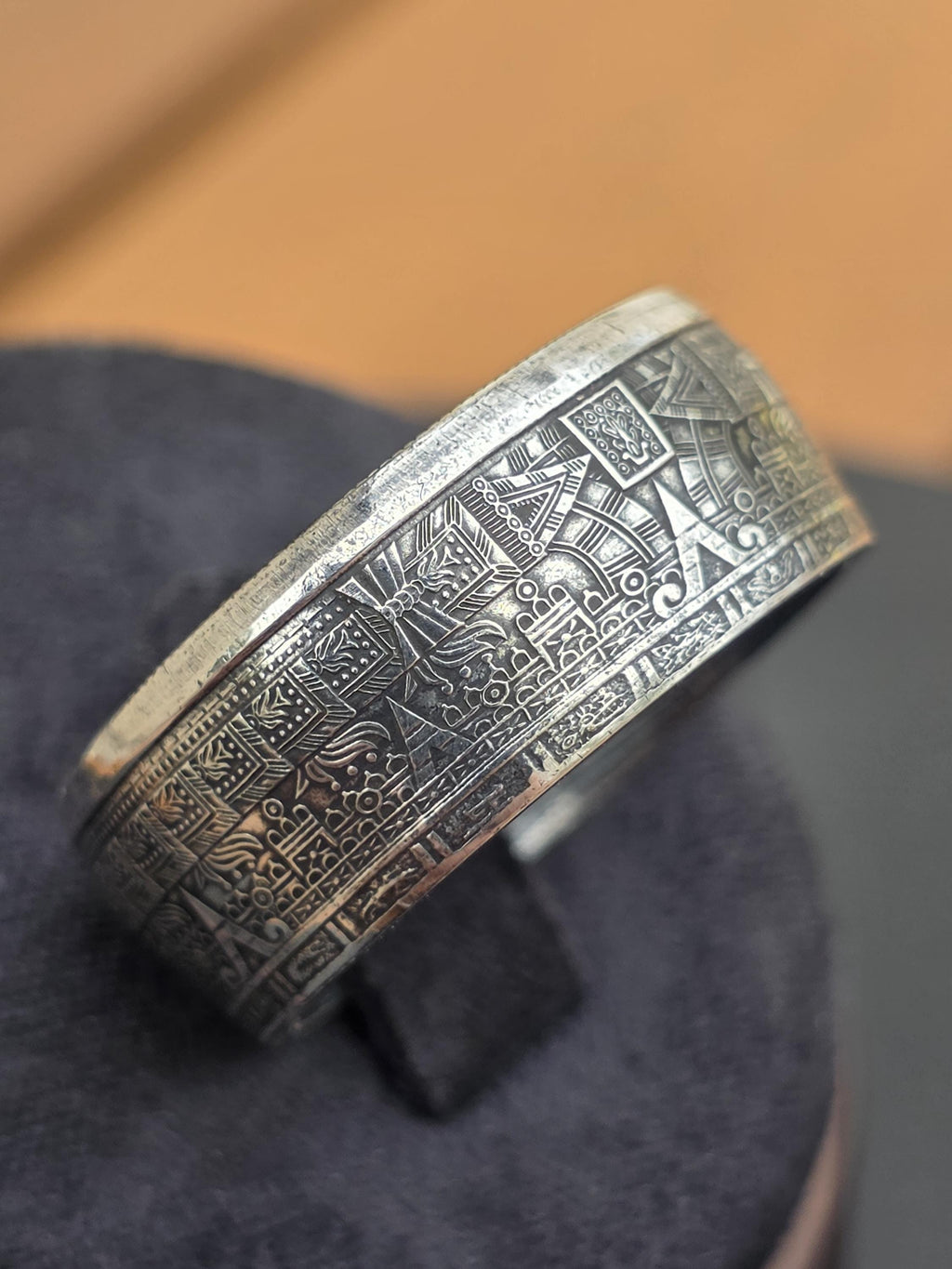 Aztec Calendar Sun Stone Ring – .999 Fine Silver Statement Band (1/2 oz.)